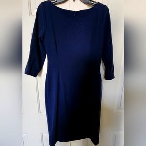 David Meister Stretch Crepe Dress Size 4 Navy Blue 3/4 Sleeve -